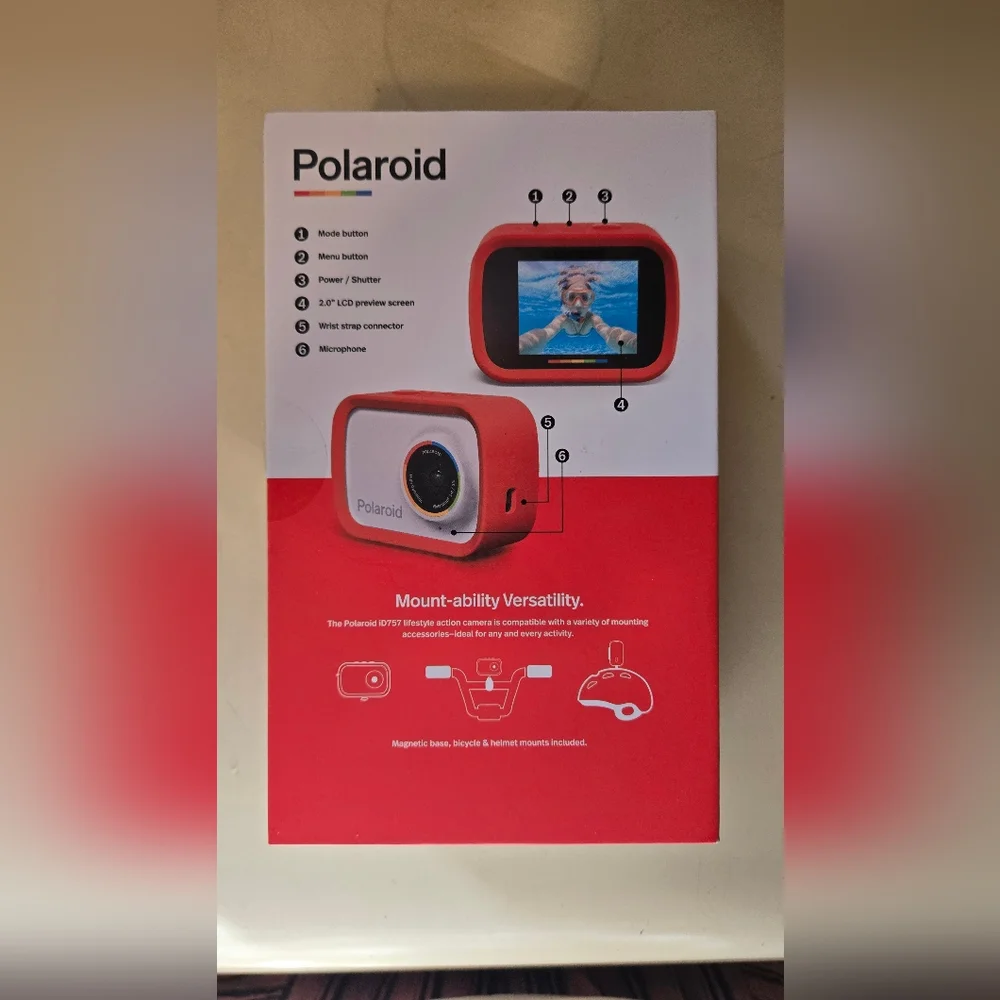 POLAROID Red and White Action Camera with Accessories